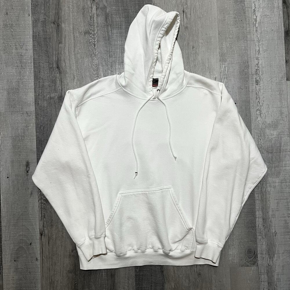 ProSpirit Vintage White Pullover Blank 90s Y2K Drawstring Hoodie Sweatshirt XL